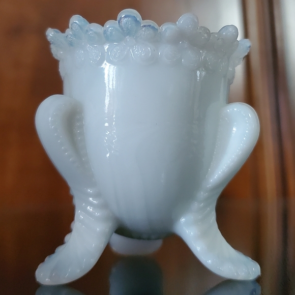 Vntg "Forget Me Not" Milky White Slag Glass Toothpick Holder by Degenhart - Picture 14 of 16